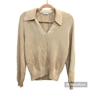 CO V-Neck Polo Sweater Size Small Cotron TAn GUC C 0587